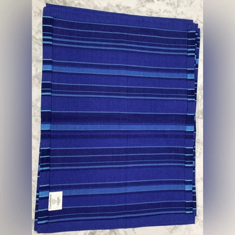 Crate & Barrel Socorro Blue Placemats Set Of 4 Stripes Striped